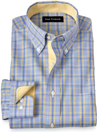 Paul Fredrick Non-iron Cotton Glen Plaid Dress Shirt With Contrast Trim