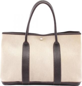 Herm&egrave;s Brown Ivory Toile H Buffalo Leather Handbag Tote Bag (Pre-Owned)
