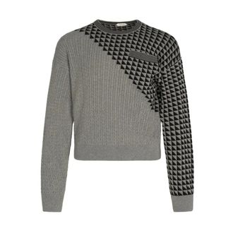 Versace Knit Jumper Triangles Texture - male - Versace - Round-neck Knitwear - Gray - M - Knitwear