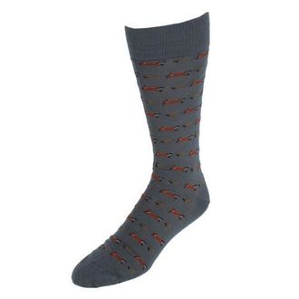 Trafalgar Store The Hunt Is On Mid-Calf Fox Noevlty Pima Cotton Dress Sock in Mercury Grey at Nordstrom