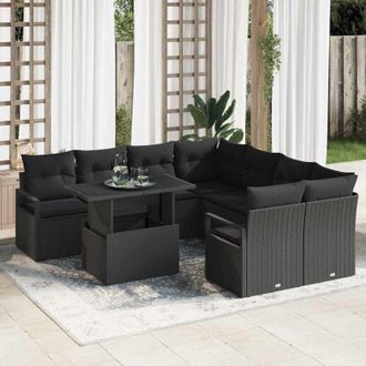 vidaXL Conjunto De Sof&aacute; De Jard&iacute;n 9 Pcs Negro Polirat&aacute;n Vidaxl