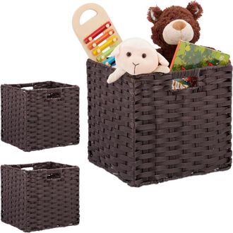 Relaxdays Relaxdays - 3 x storage basket, square pp basket for bathroom and childrens room, woven shelf basket, 31x32x30 cm, brown