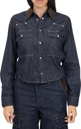 Pinko Stretch Cotton Lyocell Shirt - Blue/Brown