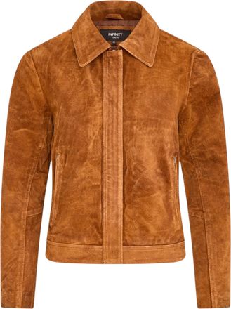 Infinity Leather Womens Tan Suede Leather Bomber Blouson Jacket - Varsity
