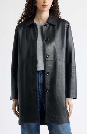 Nordstrom Long Leather Jacket in Black at Nordstrom, Size Medium