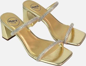 XY London Womens XY London Womens/Ladies Holden Diamante Metallic Medium Block Heel Mule Sandals - Gold - Size: 5
