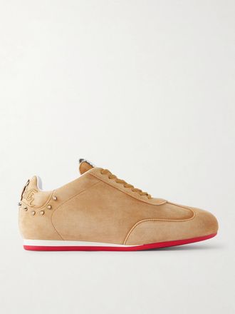 Christian Louboutin Sneakers In Camoscio Con Finiture In Pelle E Borchie Eleonora - Neutri