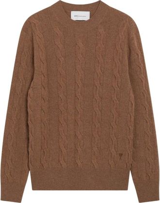Ami Jersey de cuello redondo con logo tonal - Knitwear - Mujer - Marr&oacute;n - XS