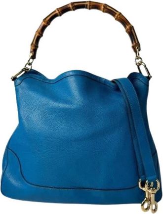 Gucci Pre-owned Vintage Bamboo Schoudertas - Dames - Vintage Handtas - Blauw - ONE Size - Leer - Vintage