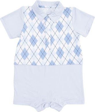 Angel Dear Argyle Polo Shortall in Ivory Blue at Nordstrom, Size 12-18M