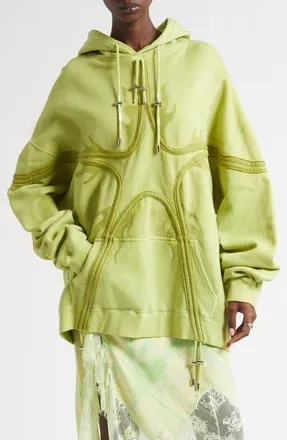 Collina Strada Star Tie Dye Cotton Fleece Hoodie in Olive Flames at Nordstrom, Size X-Small