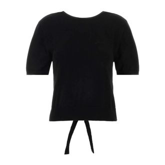 Ganni T-Shirts, female, Black, Size: XS Sheer Cotton Back Tie Top