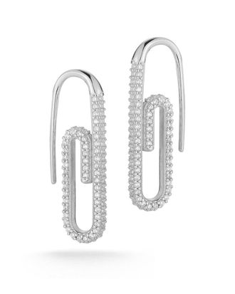 Glaze Jewelry Rhodium Plated Cz Paperclip Threader Earrings