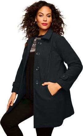 Roaman's Plus Size Button Up Fleece Jacket in Black at Nordstrom, Size Medium