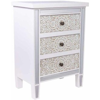 Wanderlust Deco Mesita De Madera Y Cristal De 3 Cajones 48x30x66