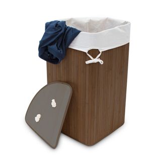 Relaxdays Cesto Ropa Sucia Esquinero, Cubo Colada Plegable Con Tapa, Canasta, Bamb&uacute;, 60 L, 65 X 49,5 X 37 Cm, Marr&oacute;n - Relaxdays