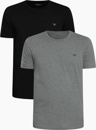 Emporio Armani Mens Cotton 2-Pack Round Neck Eagle Logo Black/Grey T-Shirt - Size: 42