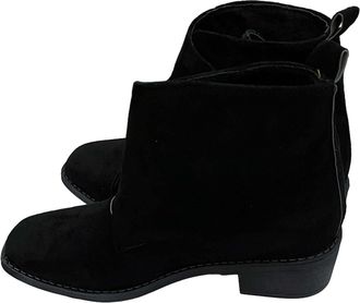 Generic Womens Fashion Solid Color Short Boots PU Casual Short Boots Back Heel Short Heel Mid Calf Boots Womens Calf Boots (Black, 6)