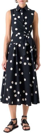 Akris Polka Dot Cotton Poplin Faux Wrap Shirtdress in Black-Cream at Nordstrom, Size 10