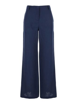Plaîn Blue Wide Leg Pants In Techno Fabric Woman