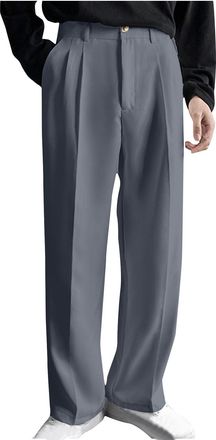 Generic Mens Dress Trousers Loose Fit Business Pants Plain Casual Trouser Straight Wide Leg Bottoms Comfy Pant for Men Lounge Wear with Pockets Work Office Cl