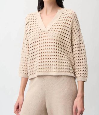Joseph Ribkoff Open Stitch Boxy Sweater Top In Parchment