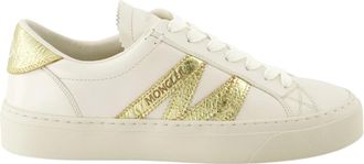 Moncler Sneakers, female, White, Size: 10 US White & Gold Leather Basket Style