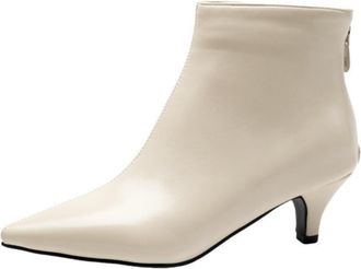 Generic Womens Elegant Kitten Heel Ankle Boots with Pointed Toe & Back Zipper,Parties & Casual Daily Style,Beige,5.5 UK