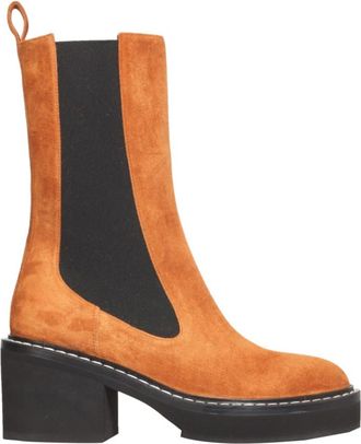 Khaite Light Brown Solid Round Toe Boots