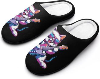 Generic Rock Cat Playing Guitar Womens Slippers Warm House Slippers Indoor House Shoes with Anti-Skid Rubber Sole