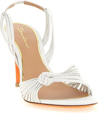 Santoni Womens Eloise Sandal White Lamb Leather Heels