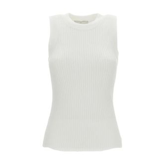 Sportmax Sportmax, Sleeveless Tops, female, White, Size: XS Canotta a coste in cotone