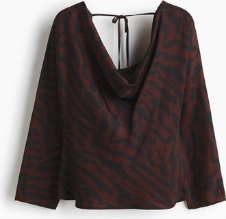 H&M Shirt mit Wasserfall-Ausschnitt - Dunkelbraun/Zebramuster