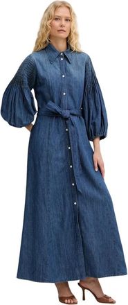 Pinko Gekreukelde Denim Jurk met Riem - Dames - Shirt Kleedjes - Blauw - S - Denim - Kleedjes