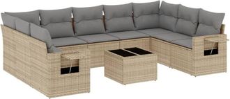 vidaXL Juego De Sof&aacute;s Jard&iacute;n Con Cojines Beige 10 Pzas Rat&aacute;n Sint&eacute;tico Vidaxl