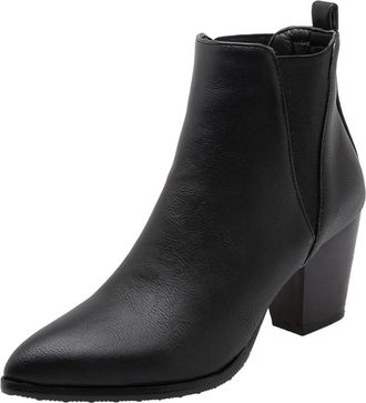 Generic Womens Pointed Toe Block Heel Ankle Boots with Elastic Panels, Fit Chelsea-Style for Daily & Office Wear,Black,6.5 UK