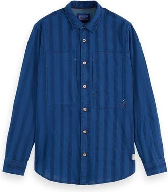 Scotch & Soda Textured Indigo Button-Up Shirt in Washed Indigo at Nordstrom, Size Xx-Large