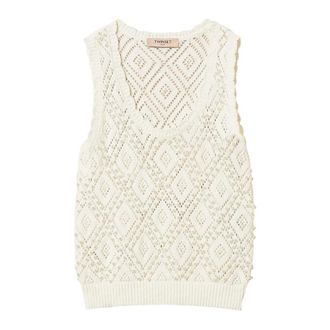 Twinset Sleeveless Tops, female, White, Size: M Knitted Top