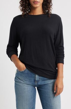 Loveappella Brushed Jersey Crewneck Top in Black at Nordstrom, Size X-Small