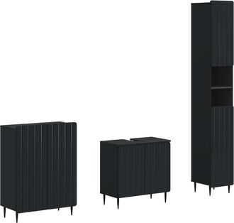 vidaXL Juego De Armarios De Ba&ntilde;o De 3 Piezas Zwolle Negro Vidaxl
