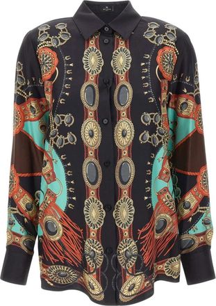 Etro Zijden Blouse Met Geplaatste Sieradenprint - Dames - Overhemden - Zwart - XL - Overhemden