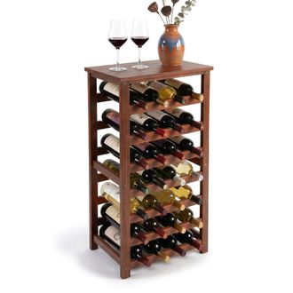 Relaxdays Estante Para Vino Relaxdays, 28 Botellas, Madera De Nogal, 94x47x26 Cm, Para Vino Tinto Y Blanco, Marr&oacute;n Oscuro