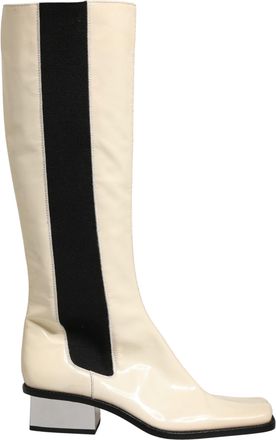 Dolce & Gabbana White Black Leather Knee High Boots Womens Shoes (Pre-Owned)