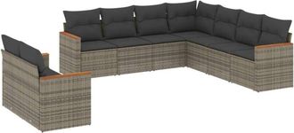 vidaXL Set De Muebles De Jard&iacute;n 9 Pzas Y Cojines Rat&aacute;n Sint&eacute;tico Gris Vidaxl