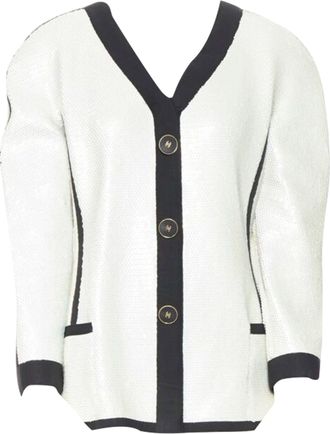 Chanel SS sequin grosgrain trim scuba zipper jacket