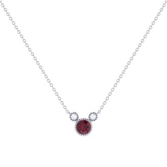 LuvMyJewelry Round Ruby & Diamond 14K White Gold Birthstone Necklace