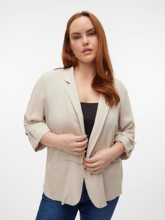 Vero Moda Curve Kurzblazer VERO MODA CURVE VMCJESMILO 3/4 BLAZER WVN GA NOOS CUR, Damen, Gr. 50, beige (silber lining), Web, Obermaterial: 55% Viskose, 45% Leinen, un