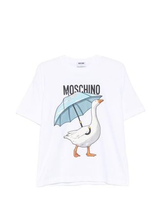 Moschino Short-Sleeved Top with Graphic Goose and Round Neckline
