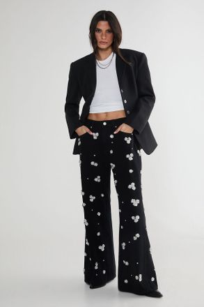 NASTY GAL Womens Limited Embellished Flower Applique Jean - Black Cotton - Size 18 UK