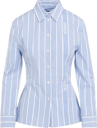 Jacquemus Gestreept Cut In 3ev Jacquard Business Big Log - Dames - Overhemden - Blauw - S - Katoen - Overhemden